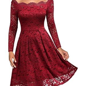 Red Lacy Long Sleeve Dress